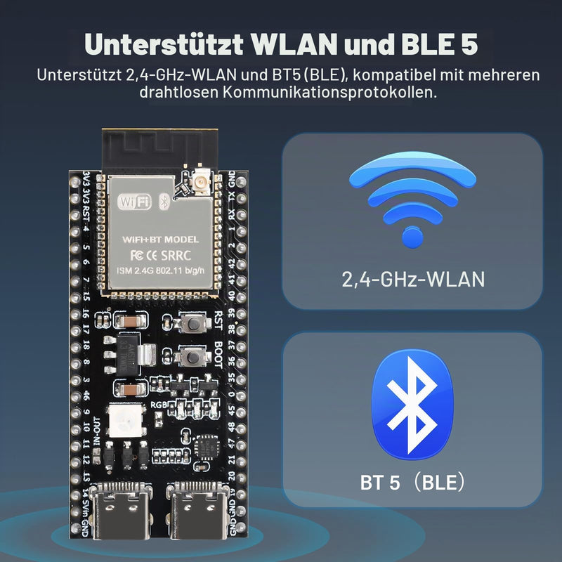 Heemol For ESP32 S3 N16R8 DevKitC-1 Modules, for ESP32 S3 Development Boards with WiFi, Bluetooth 5.0 for Arduino, USB C Connectable Pin Headers Not Soldered - Pack of 2