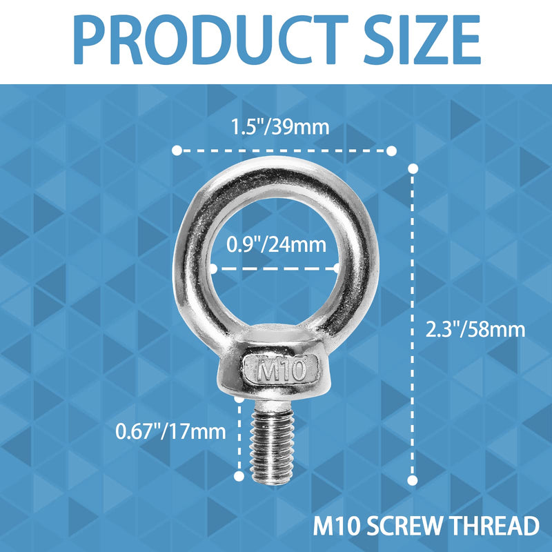 [Australia - AusPower] - 4pcs M10 Eye Bolt, Stainless Steel Male Thread Machinery Shoulder Lifting Ring Eye Bolt, Heavy Duty Screw Eyebolt M10-4pcs 
