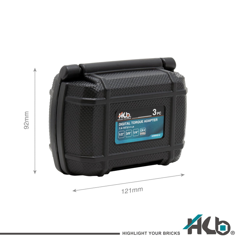 [Australia - AusPower] - HB 3-Piece Digital Torque Adapter Set AAM002-U, 1/2" Drive 7.4–147.6 Ft-lb (10–200Nm), ±2% Accuracy, Peak/Trace Modes, 5 Units, Memory, LED & Buzzer Alerts, Chrome Vanadium Steel, Made in Taiwan 