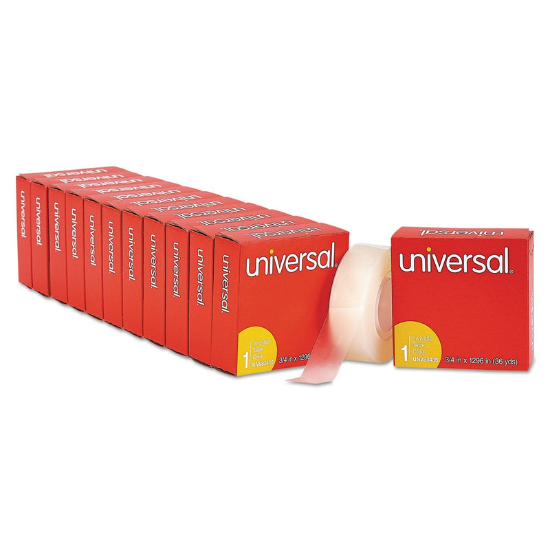Universal Office Products Invisible Tape, 3/4" x 1296", 1" Core, Clear, 12/Pack UNV83436