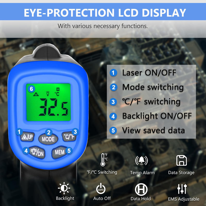 [Australia - AusPower] - HOLDPEAK 981C Digital Laser Infrared Thermometer Non Contact, IR Heat Temperature Gun Instant-Read -58 to 1022℉ (-50 to 550℃) for Cooking, Grill, Pizza Oven, Griddle, Engine, HVAC, Not for Human 2-981C IR Therometer-(DSR:12:1, -58～1022℉) 