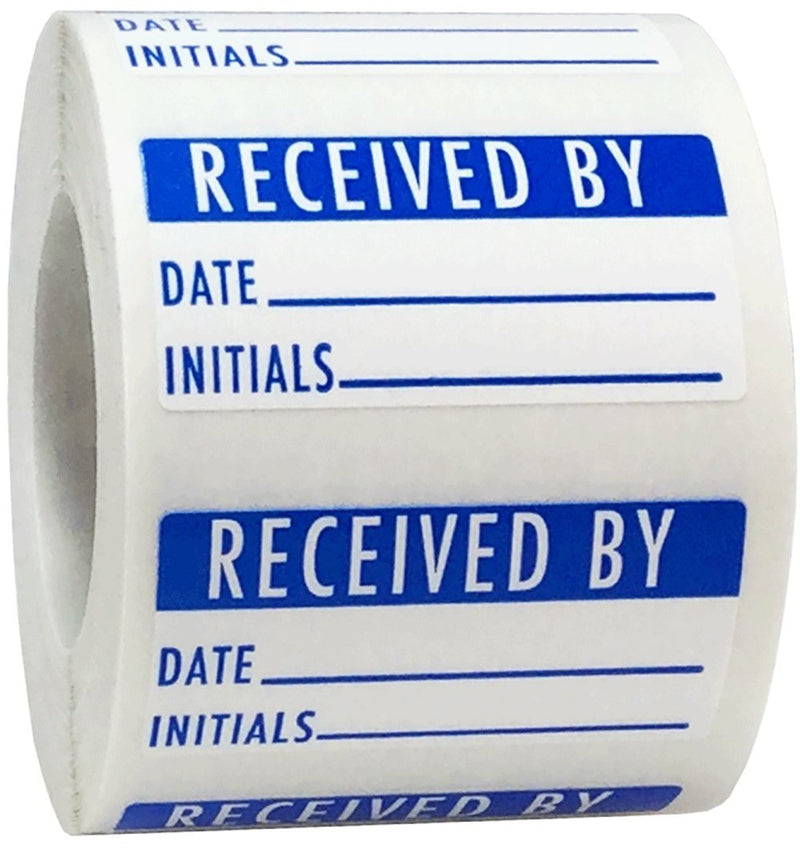 White and Blue Received By Labels, 3/4 x 1 1/2 Inch Adhesive Stickers, 500 Total Labels on a Roll with Write in Date and Initials for Inventory, Receiving, and Tracking – Made in the USA 0.75 x 1.5" Rectangle