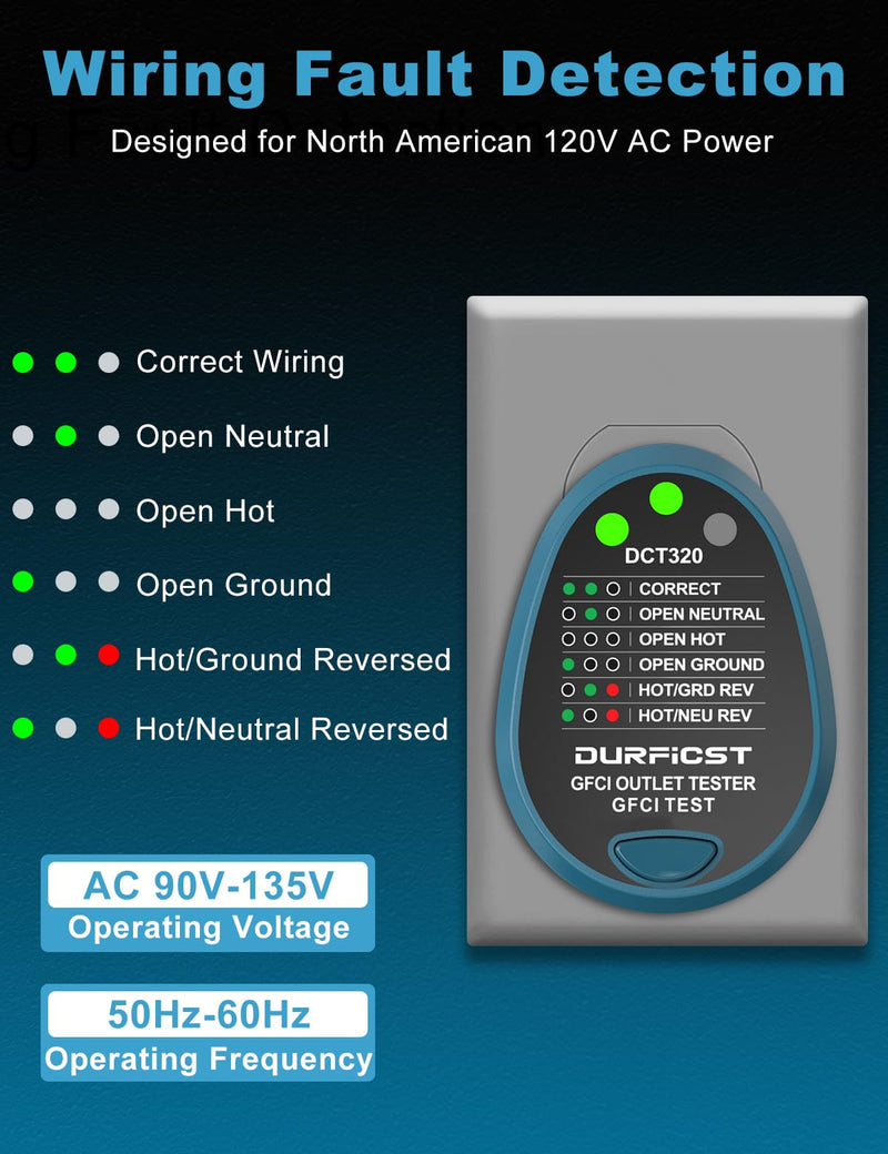 DURFICST Circuit Breaker Finder with GFCI Outlet Tester, 90-135V NCV Electrical Circuit Tracer Tool with LCD Display & Buzzer Alarm for Home/Workshop, Includes Carrying Case DCT320