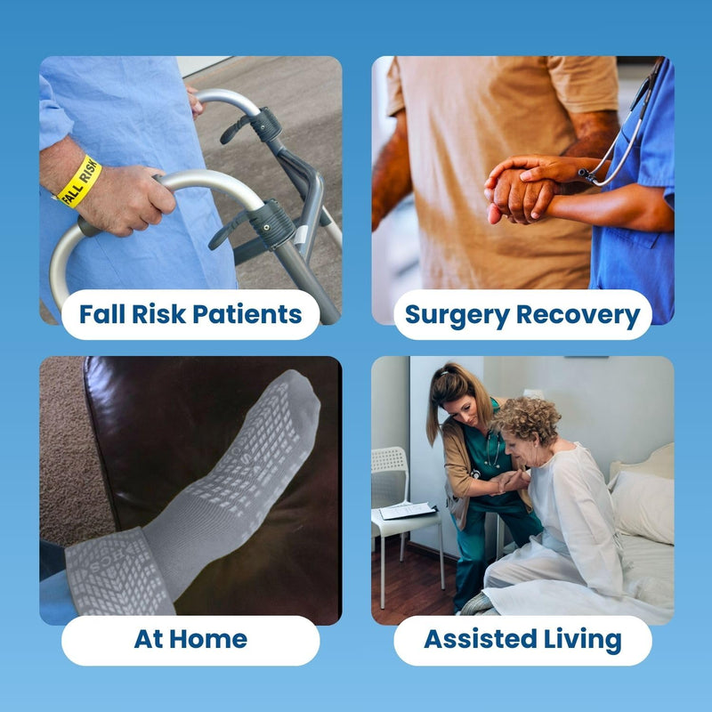 [Australia - AusPower] - HCS XL Hospital Socks with Grips for Women & Men (6 Pairs) - 360 Hospital Grip Socks for Women, Men, Elderly, Seniors - Non Slip Sock, All-Around Tread - Fall Risk Patient Slippers (Gray, XL) X-Large Grey 