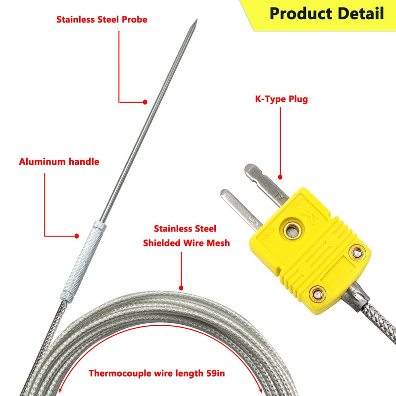 [Australia - AusPower] - K Type Thermocouple Probe 50360-K Type K Oven Thermocouple Probe -40°F to 1112°F Replacement for Commercial Home Ovens Type K thermocouple Food Penetration Needle Probe 