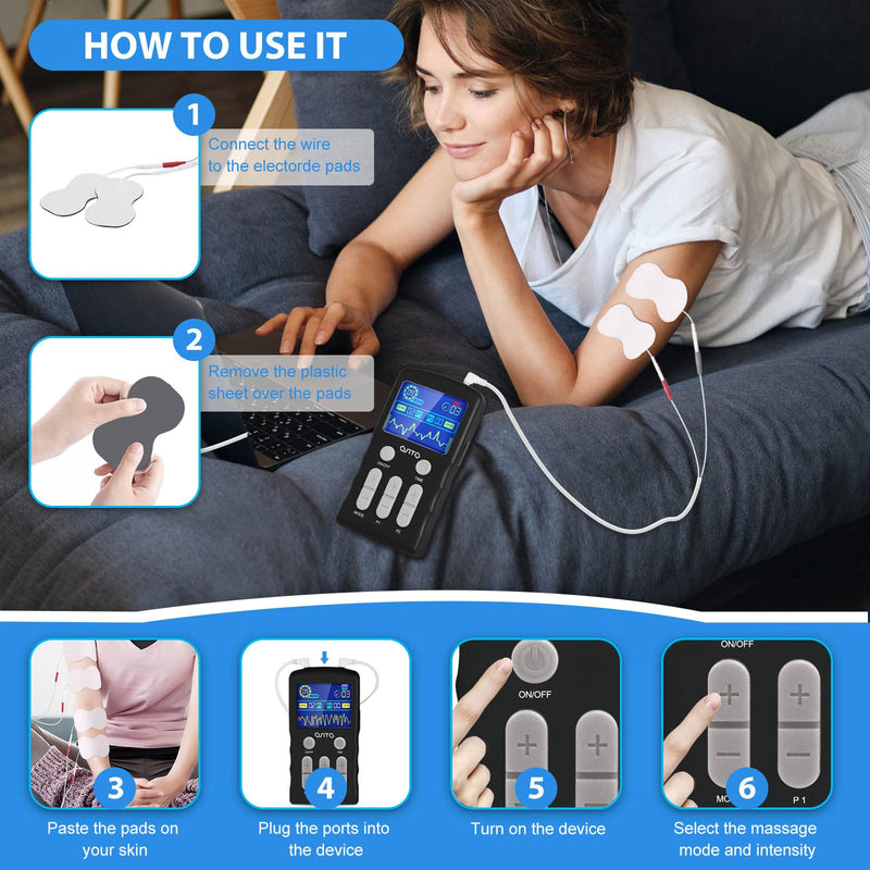 [Australia - AusPower] - TENS Unit Machine (FSA or HSA Eligible) Dual Channel EMS Muscle Stimulator with 25 Modes 50 Intensities for Full Body Massage Therapy, Rechargeable Muscle Massager with 10 Electrodes Pads 
