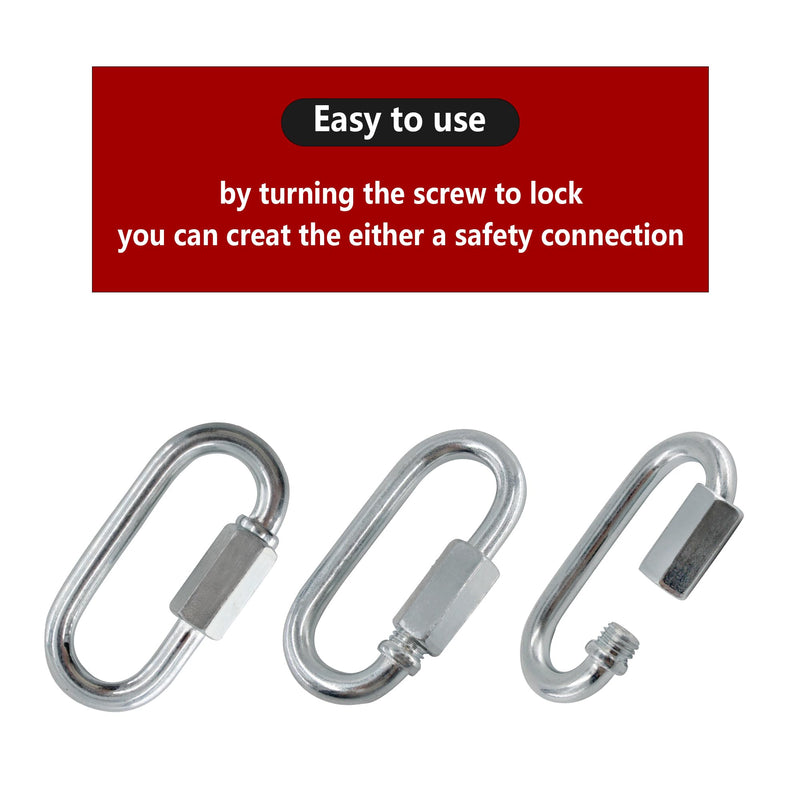 [Australia - AusPower] - 6PCS M6 Carbon Steel Chain Quick Links, M6 Quick Locking Carabiner, 1/4Inch D Shape Locking Quick Chain, 880 LBS Weight Capacity 1/4Inch-6pcs 