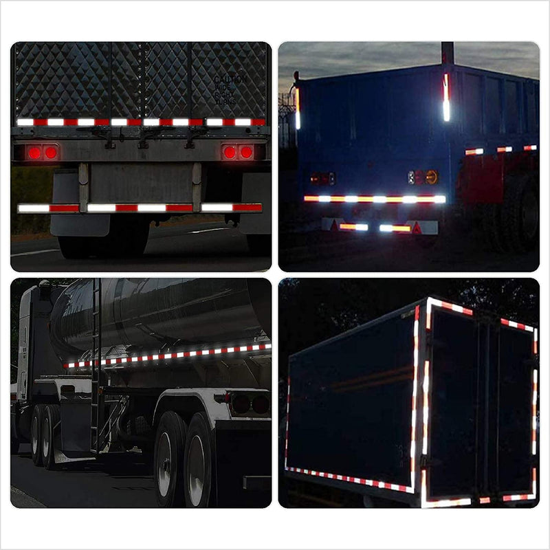 Reflective Tape, Waterproof Self Adhesive Dot Reflective Tape Outdoor Safety Caution Reflector for Trailers, Bikes, Cars（Red White, 4 Inch x 32.8 Feet） Red White