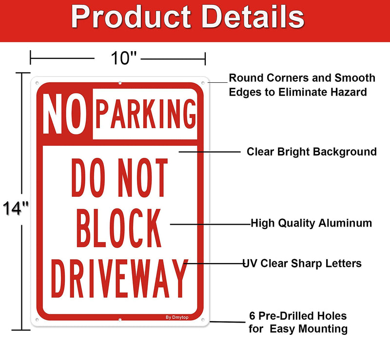 [Australia - AusPower] - No Parking Sign Do Not Block Driveway Sign, (2 Pack) 10 x 14 Inches Rust Free Aluminum Metal Sign, UV Protected Weather Resistant Durable In Easy to Mount 14 X 10 " 