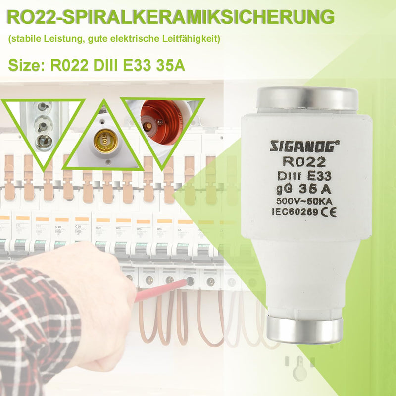 Neozed 5pcs Ceramic DIII Fuse gG Type 35A 500VAC for Cable and Line Protection