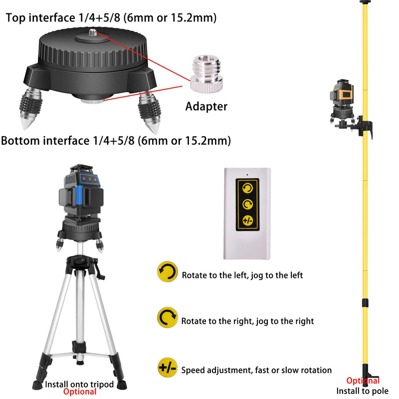 [Australia - AusPower] - Motorized Remote-Control Rotating Base for Laser Levels – 360° Rotation, Adjustable Speed, and Fine-Tuning for Precision Alignment 