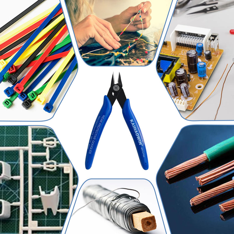 [Australia - AusPower] - Small Wire Cutters 10 Pack- KAIHAOWIN 170 Wire Flush Cutters Wire Clippers Nippers Clean Cut Pliers Side Cutter Diagonal Cutting Pliers for Electronic Floral Heating Wire Model Sprue Soft Copper, Blue 