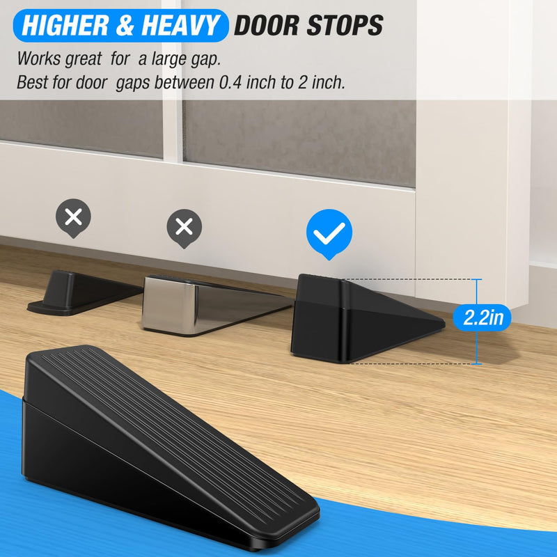 [Australia - AusPower] - Crosize 2.2 inch Large Door Stopper, Strongest Metal Door Stops, Stackable to 4 inch, Non-slip Heavy Duty Big Door Stop Wedge for Bottom of Door, Black, 1 Pack 