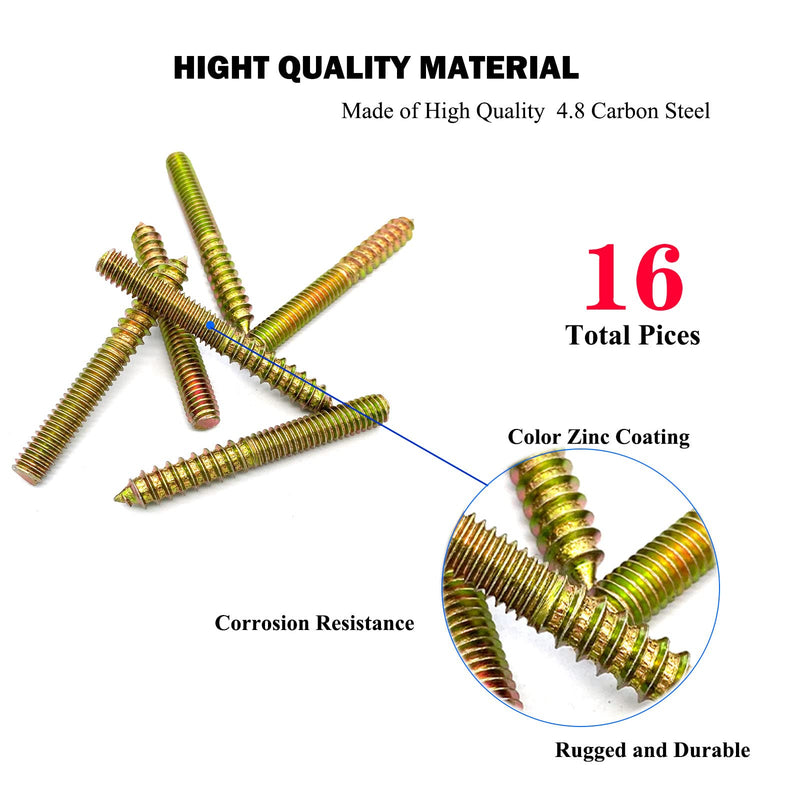[Australia - AusPower] - 16 Pack 5/16-18 x 2-1/2 Inch Hanger Bolts 5/16-18" Double Headed Bolts 5/16 Wood Dowel Screw Self-Tapping Screw Hanger Bolts for Furniture Screws Double Screw Threaded Rods Bolt 63.5mm Length 5/16-18x2-1/2"-16Pcs 