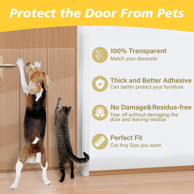 yongjoy Door Protector from Dog Scratching - Cat Scratch Door Frame Single Side Adhesive Protector Anti Dog Scratch Door Guard for Dogs Clear - 394" x 8.2" 394" x 8.2"