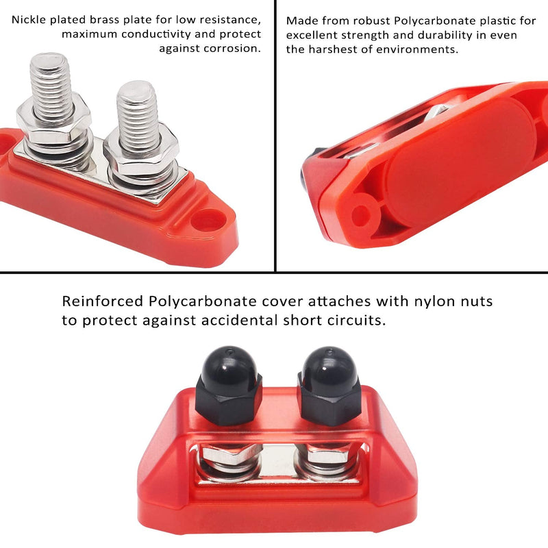 [Australia - AusPower] - Recoil S2P-38 Busbar Dual 3/8” Studs Terminal Power Distribution Block with Ring Terminals Pair Red & Black 