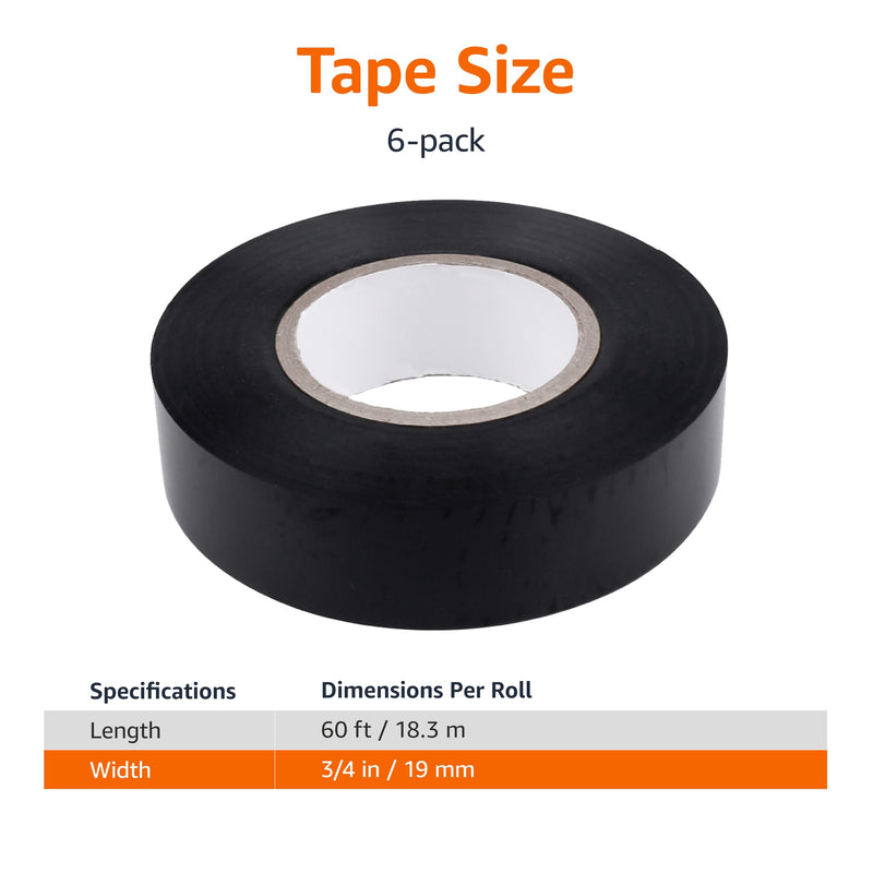 Amazon Basics Electrical Adhesive Tape, Insulating with Strong Adhesive, for Home DIY, Repairs, Electrical, Automotive and Equipment, 3/4" x 60', Black, 6-Pack 1