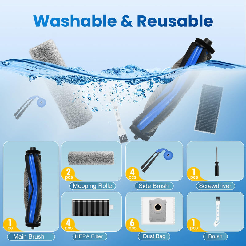 [Australia - AusPower] - 19 Pack Replacement Accessories Kit Compatible with ECOVACS DEEBOT X9 Pro Omni Robot Vacuum, 1 Main Brush, 6 Dust Bag, 4 HEPA Filter, 2 Mopping Roller, 4 Side Brush, 2 Clean Tool 