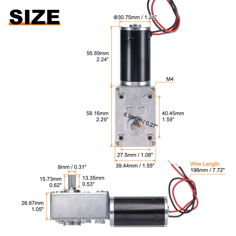 MECCANIXITY DC 12V High Torque Turbine Worm Geared Motor with 8mm Shaft 10RPM Geared Motor with Wire for Electric Fireplace 10 RPM