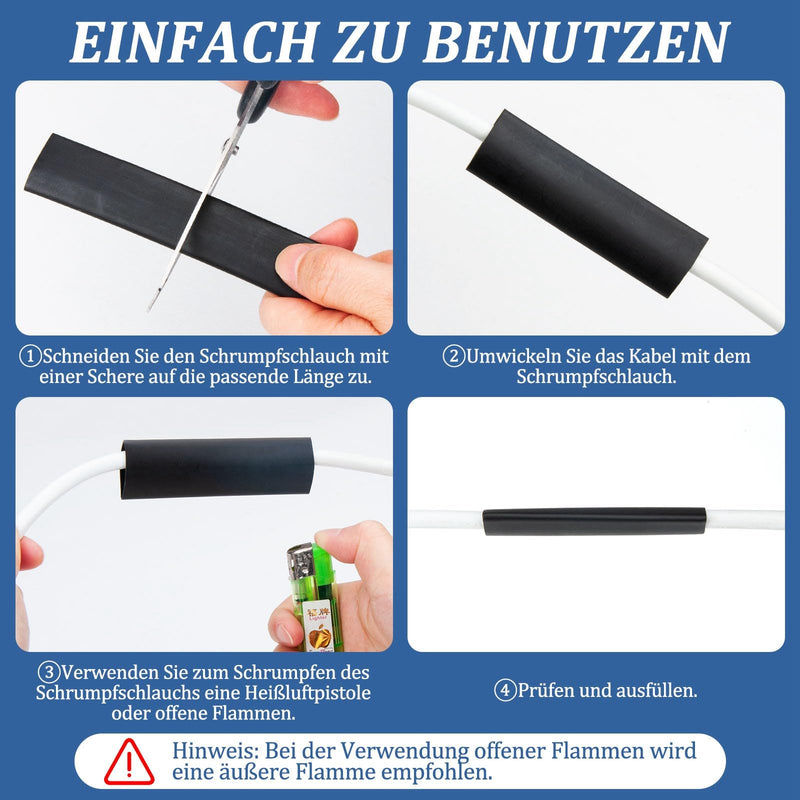Heat Shrink Tube Set with Adhesive Waterproof Black | Polyolefin, 3:1 shrink rate, 5 sizes diameter 15/18/20/25/30 mm, inner melt adhesive