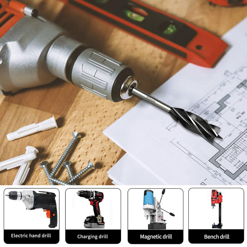 [Australia - AusPower] - Meccion Professional Wood Drill Bit 12 mm x 165 mm x 2 Pieces Auger Drill Bit Self-Feed with 1/4 Inch Hex Shank Woodwork Auger Drill Bit 12mm 