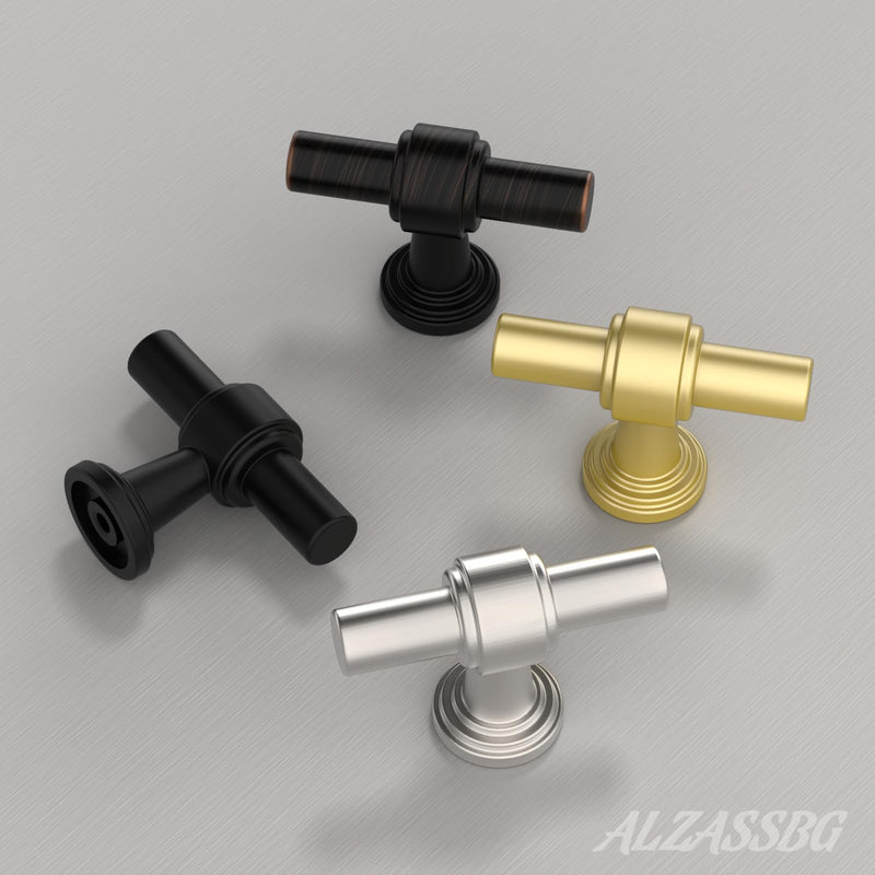 Alzassbg Brushed Gold Straight Bar Cabinet Knobs 10 Pack, AL6505MGP | Single Hole Knob, 2 Inch Length, Solid Metal Build, for Cabinets and Drawers Knob - 1.9"