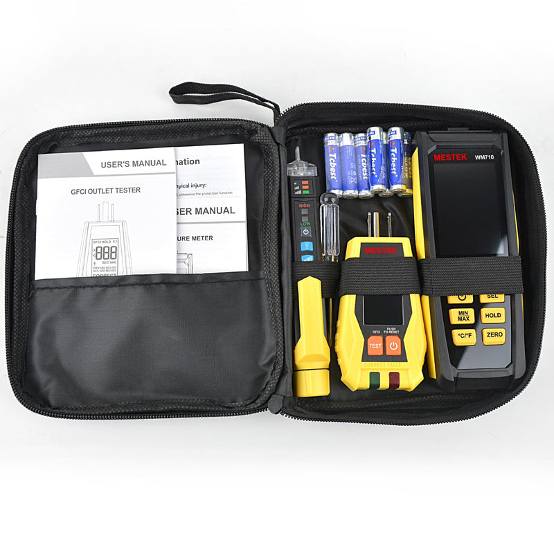MESTEK Electrical Tester Kit with GFCI Outlet Tester, Non-Contact Voltage Tester, Pinless Wood Moisture Meter, Home Inspector Tool Kit, 3-Piece with Carry Case and Batteries