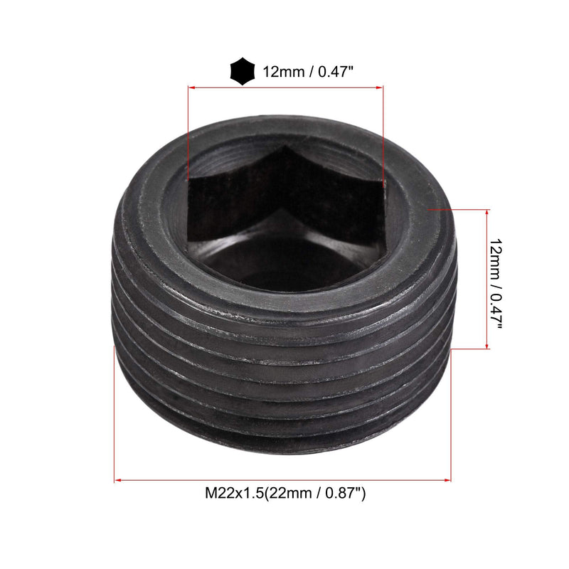 [Australia - AusPower] - uxcell Carbon Steel Internal Hex Thread Socket Pipe Plug, M22x1.5 Male Thread Black Pipe Cap, for Garden Pipe Pneumatic Solenoid Valve, 3Pcs M22 