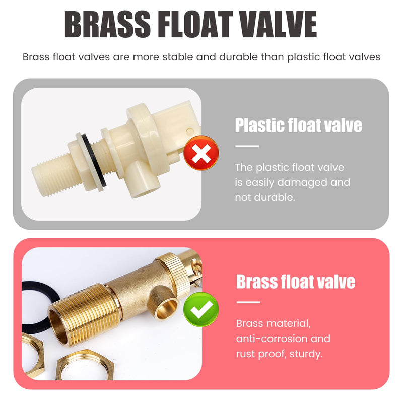3/4 Inch Float Valve, Brass Water Float Valve for Water Tank, Float Ball Valve with Adjustable Arm for Livestock Waterer, Fountain, Aquarium, Aquaculture, Auto Water Level Control (2, green) 2