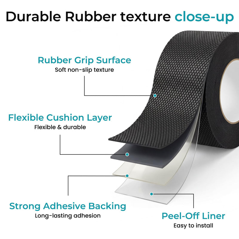 Rubber Grip Tape, Non-Abrasive Anti Slip Tape with Strong Adhesive, Waterproof Flexible Grip for Handles, Tools and Equipment, Easy to Cut, (4 in x 16.4 ft, Black) 4 in × 16.4 ft