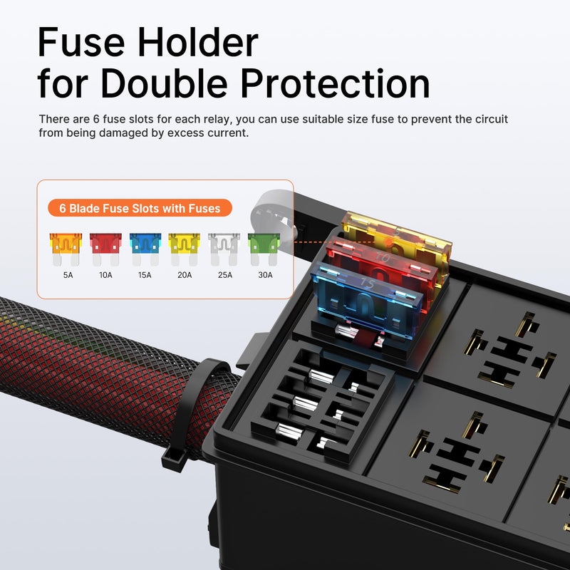 [Australia - AusPower] - DaierTek 12V Relay Box 6 Way12 AWG Pre-Wired Waterproof Relay Box 6 Slot ATC/ATO Fuse Relay Block Universal Relay Panel for Automotive Car Marine Boat 6 Relay 6 Fuse Pre-Wired 