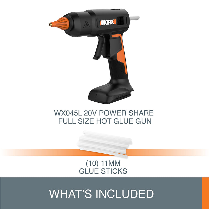 [Australia - AusPower] - Worx 20V Power Share Full-Size Hot Glue Gun WX045L.9- (Tool Only) 20V Glue Gun (Tool Only) 