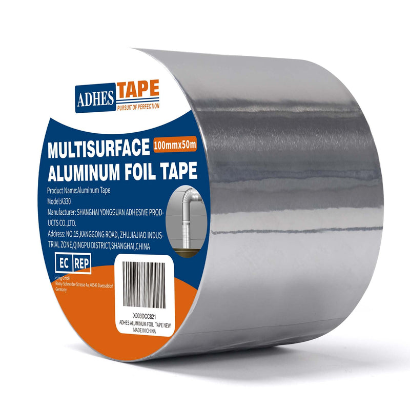ADHES Premium Aluminum Foil Tape, 4 Inch x 164 Feet (55 Yards), Heat Proof Tape Withstand from 80°C to 100°C, Metal Duct Tape for HVAC, Sealing & Patching, Dryer Vents Pipe 100mm x 50m 1