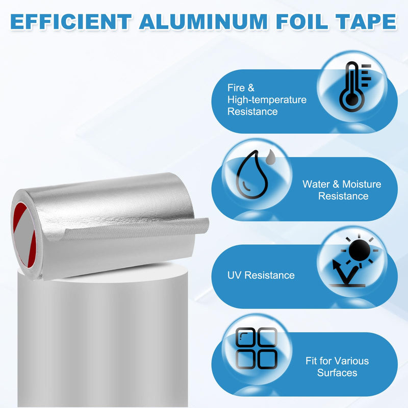 MECCANIXITY Fiberglass Aluminum Foil Tape, 7.8 Inch x 66ft Adhesive Aluminum Foil Heat Shield Tape Heat Resistant Sealing Tape High Temp Protection with Gloves for HVAC, Pipe, Auto 1