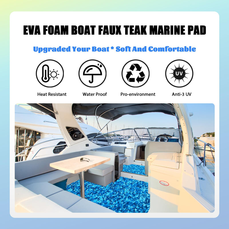 HXBYX Boat Flooring EVA Foam Boat Decking with 3M Adhesive Backing Sea Deck Boat Flooring Self-Adhesive Faux Teak Material Non-Slip Cooler Flooring for Kayak Yacht SwimPool RV 94.5"x 47.2"/23.6"/11.8" Camo Ocean 94.5"x11.8"-7.75sqft
