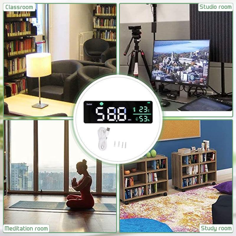 [Australia - AusPower] - Decibel Meter, Wall Hanging Sound Level Meter, Noise Decibel Meter, 3 in 1 Noise Temperature Humidity Meter, 30 to 130dB Range, with 11in Large LED Display Screen, for Classroom 