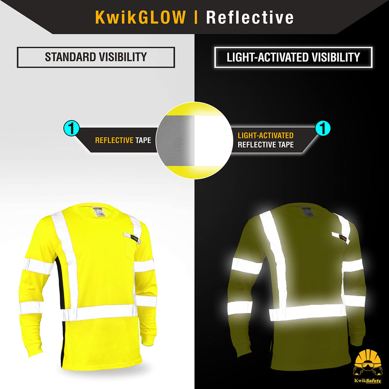 KwikSafety - Charlotte, NC - Operator Long Sleeve Safety Shirts [Solid Reflective Tape] Class 3 ANSI Tested OSHA Small Basic Tape | Yellow