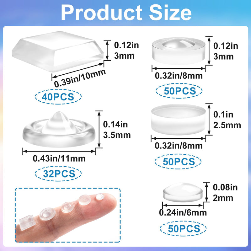 [Australia - AusPower] - 222pcs Bump Dots for Visually Impaired, Mixed Sizes & Shapes Tactile Stickers, Silicone Self-Adhesive Tactile Raised Dots for Blind Elderly Low Vision- Clear 