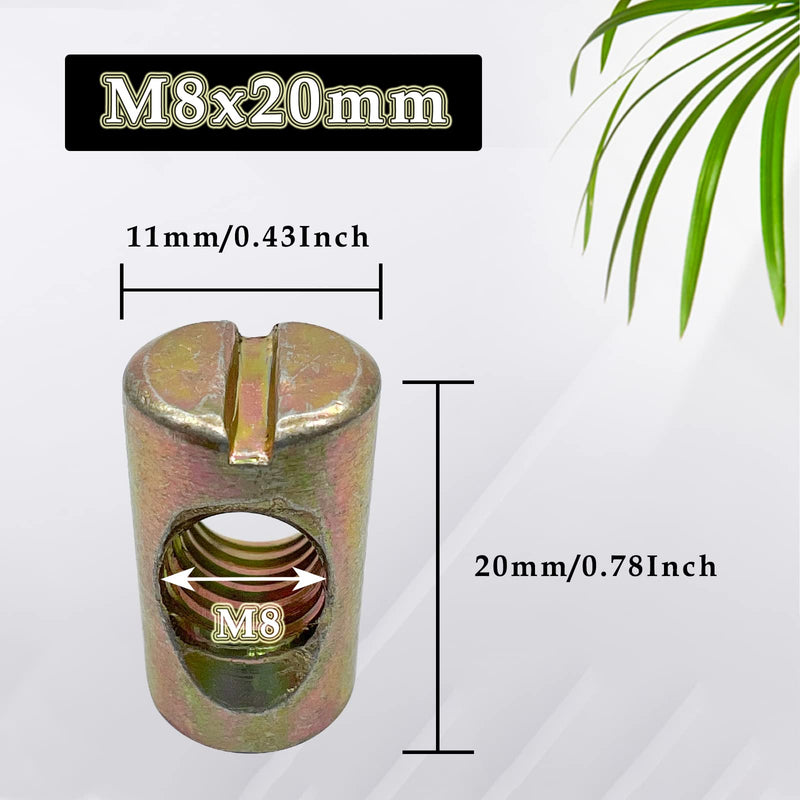 [Australia - AusPower] - M8x20mm Slotted Barrel Nuts,Cross Dowels Slotted Galvanized Nuts for Furniture Beds Chairs(20Pcs) M8x20mm 