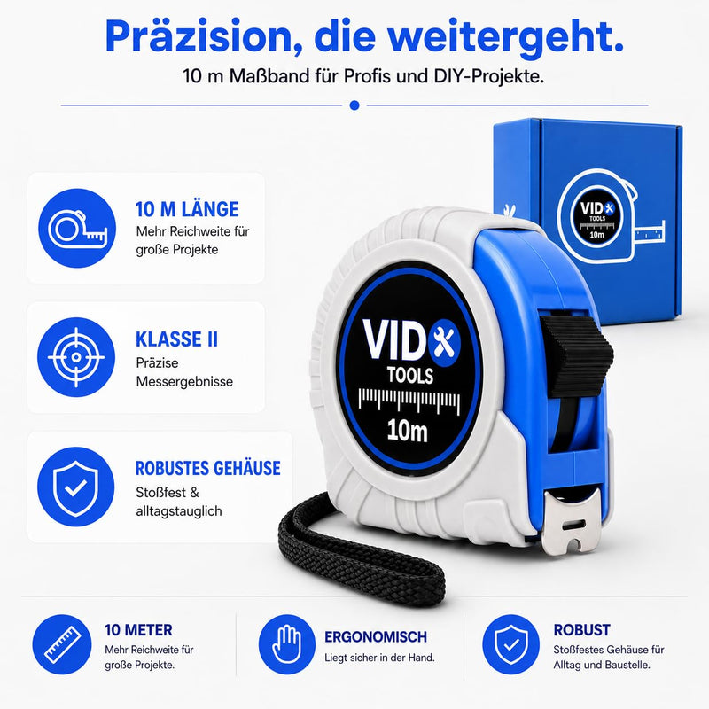 Tape Measure 10 m Robust Tape Measure Precise Tape Measure for Professionals and Hobby Craftsmen Measuring Tape