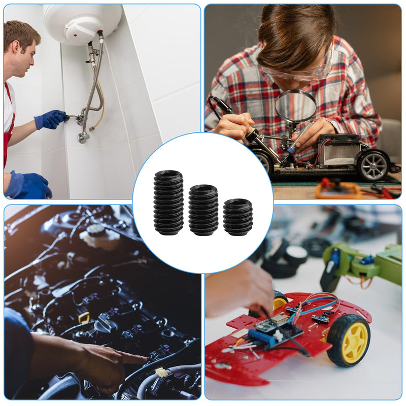 [Australia - AusPower] - 450 Pcs Set Screw Assortment Kit, Allen Head Hex Socket Grub Head Screw Set, Black Hex Drive Cup-Point Grub Screws Set with Internal Hex Drive, with Hex Wrenches, M3/M4/M5/M6/M8 