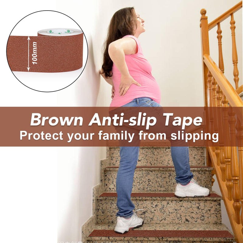 BOMEI PACK Anti Slip Traction Tape, 4 Inch x 16 Foot - Best Grip, Friction, Abrasive Adhesive for Stairs, Tread Step, Indoor, Outdoor (4" X 16') (Brown) Brown