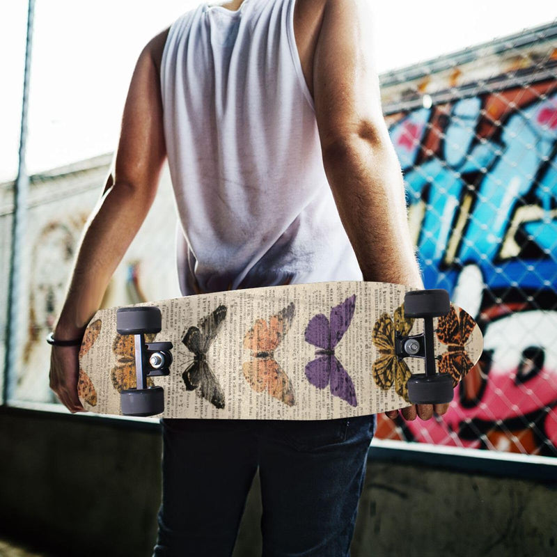Skateboard Grip Tape Sheet 33.1 x 9.1 Inch Longboard Grip Tape Griptape Skateboard Scooter Sandpaper Griptape Beige Vintage Butterflies