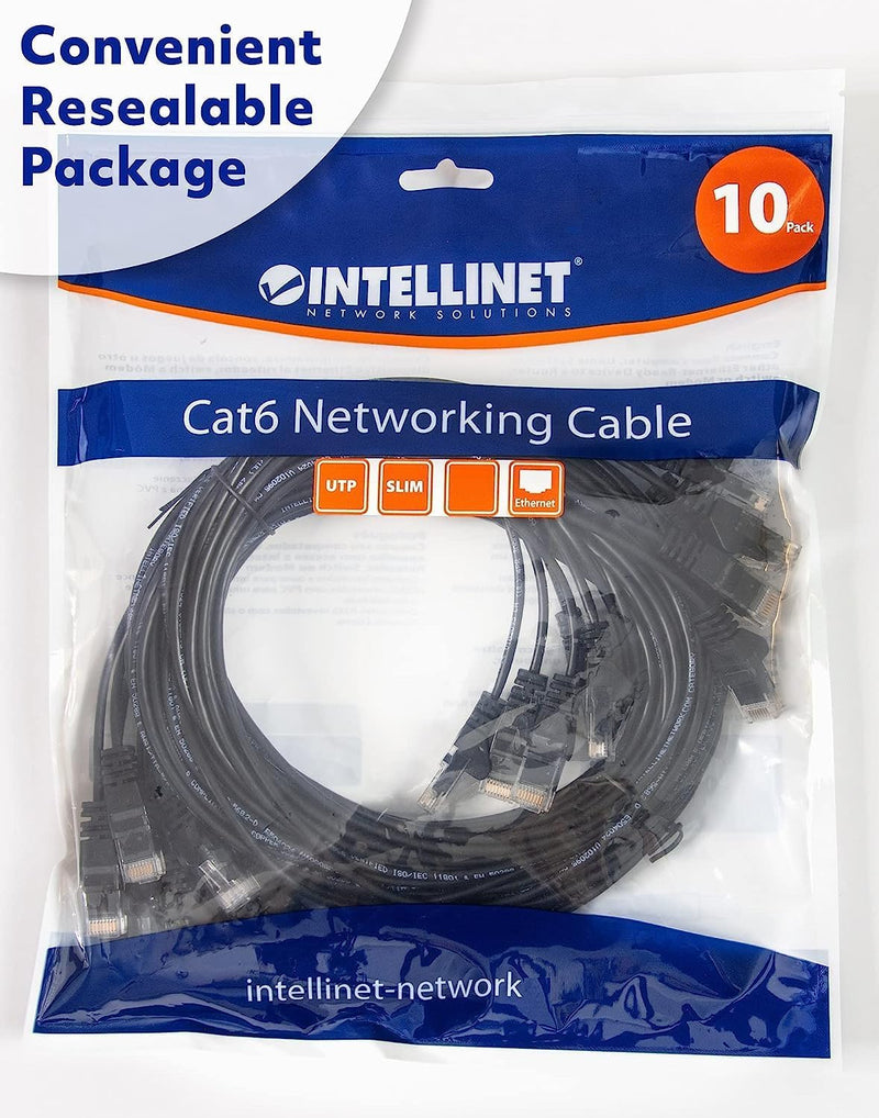 Intellinet Slim Cat6 Ethernet Network Patch Cable – 5 Pack - 10Gbps & 250MHz, Snagless Boot, 30AWG Pure Bare Copper Wire, Gold-Plated Contacts, Lifetime Mfg Warranty - 25ft, 5 Pack, Black 25 ft 5 Pack Regular Boot
