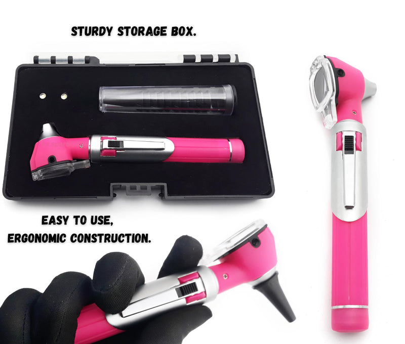 [Australia - AusPower] - Radiance Otoscope - Ear Scope with LED Light and Speculum for Ear Examination and Diagnosis - Ideal for Professional use - Lifetime Warranty - Pink 