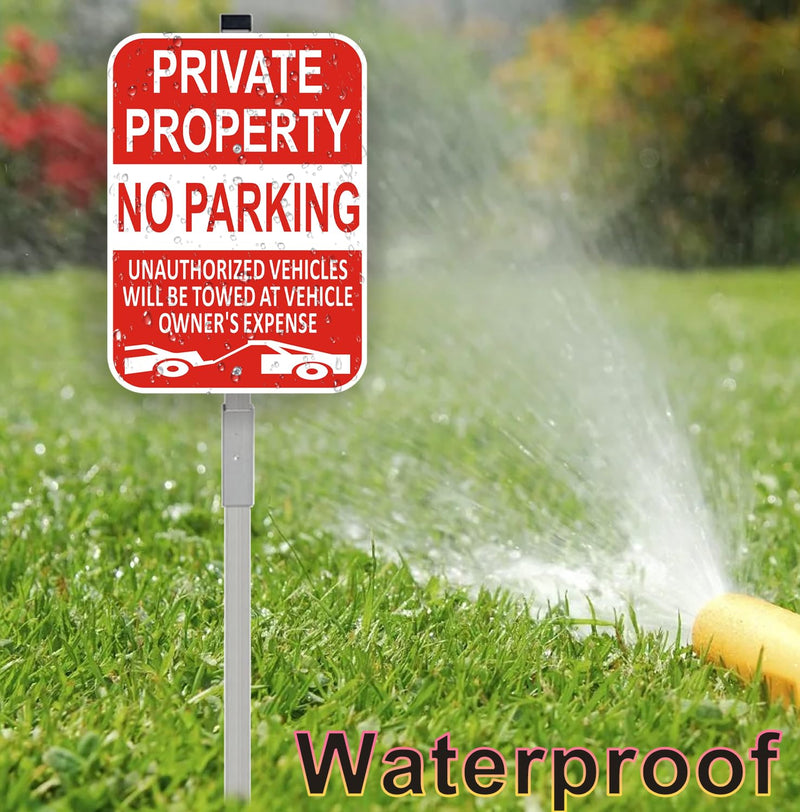 (2 Pack) Large Private Property No Parking Sign with Stake 36" Tall | 14" x 10" Vehicle Towed At Owner's Expense Sign, Reflective Rust Free Aluminum, UV Protected, Fade Resistance, Easy to install 2Pack 36x10 with Stake