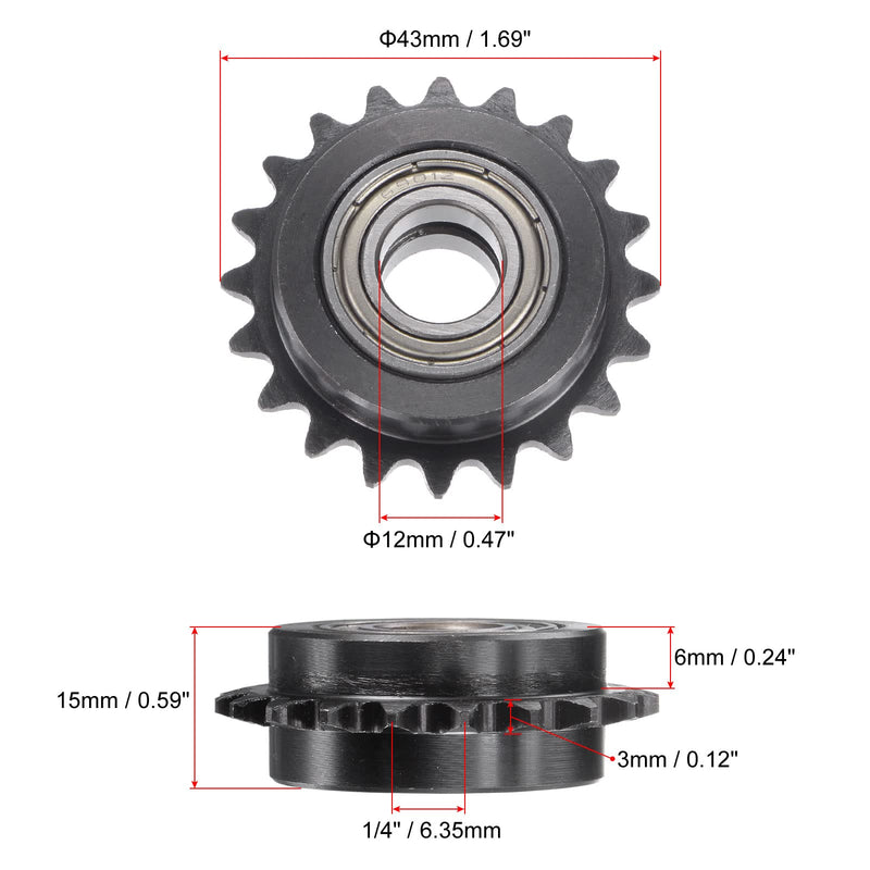 [Australia - AusPower] - uxcell #25 Chain Idler Sprocket, 12mm Bore 1/4" Pitch 20 Tooth Tensioner, Black Oxide Finish C45 Carbon Steel with Insert Double Bearing for ISO 04C Chains 
