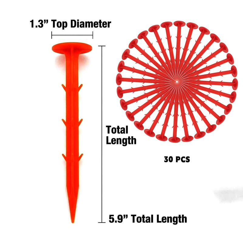 30 Pack 5.9 Inch Red Property Line Markers, Survey Stakes for Garden Edging, Lawn Boundaries, Weed Barrier, Landscape Fabric, High Visibility Survey Markers