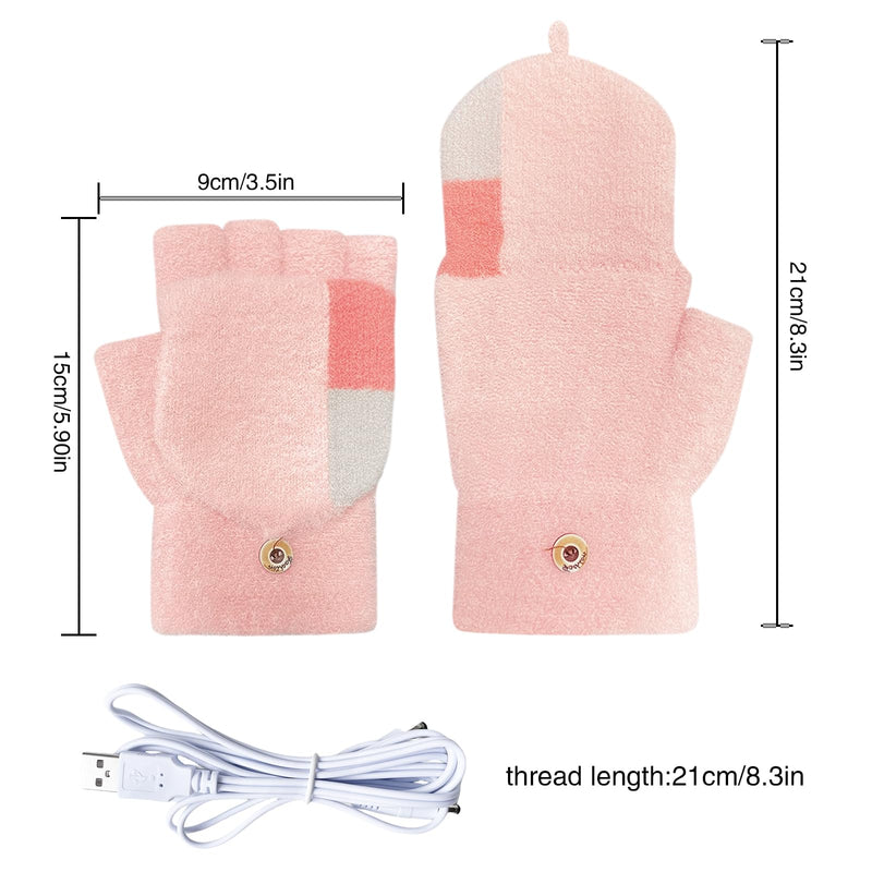 [Australia - AusPower] - Women's & Men's USB Heated Gloves Mitten Full & Half Fingerless Winter Hands Warmer Laptop Gloves Colorful Pink 