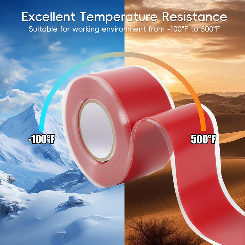 2-Pack Red Rubber Splicing Tape (20 Ft Total) - Self Fusing Emergency Repair Tape for Wiring & Marking - Non-Slip Silicone Grip for Handlebars - Easy-Peel Liner, 1 Inch x 10 Feet 2